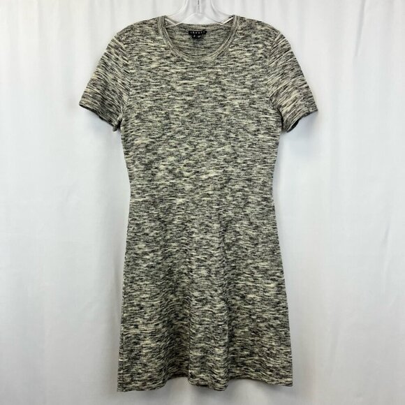 Theory Womens A Line Dress Black Marled Jewel Neck Short Sleeve Wool Blend S - Picture 1 of 10